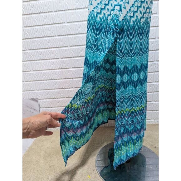 Love...Ady Women's Multi-Color Sleeveless Tie Neck Turquoise Maxi Dress Small - Picture 6 of 8